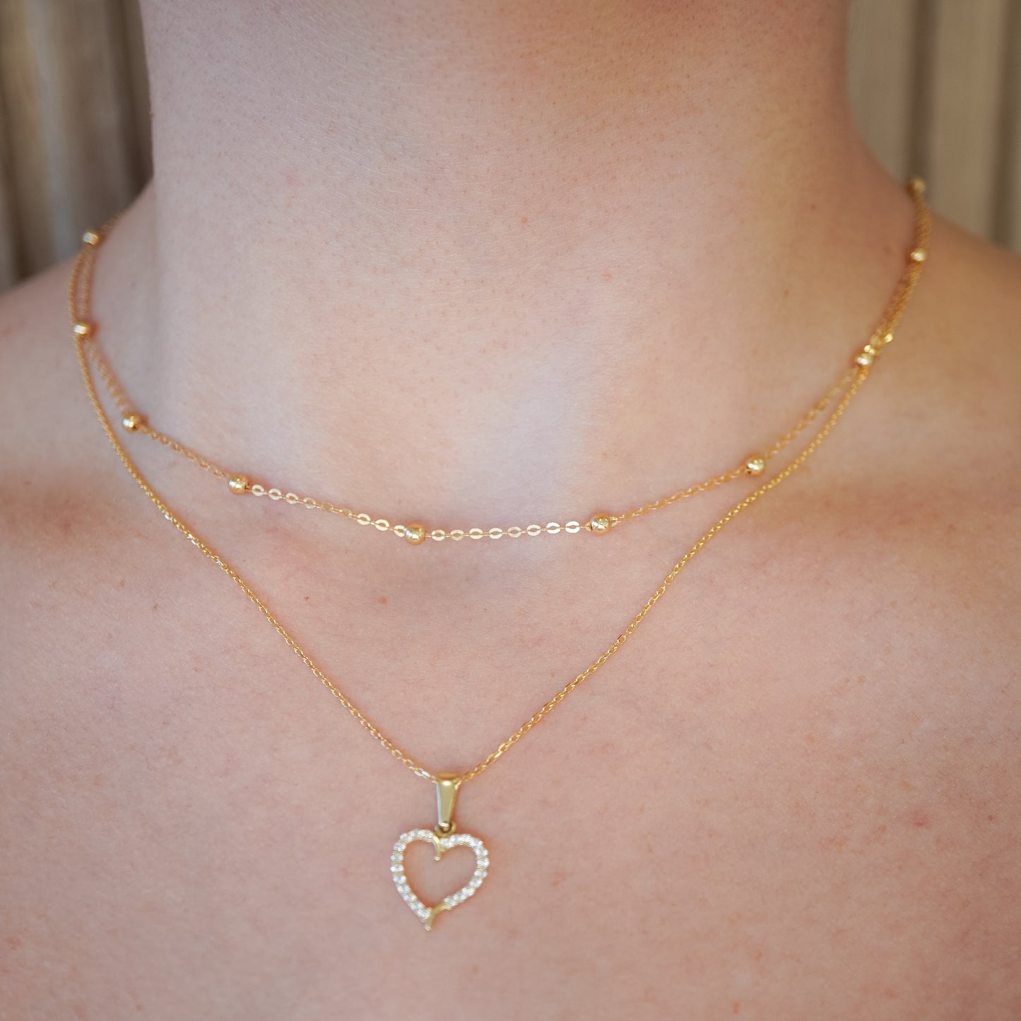 18k Gold Heart & Bead Layering Set (3 Pieces)