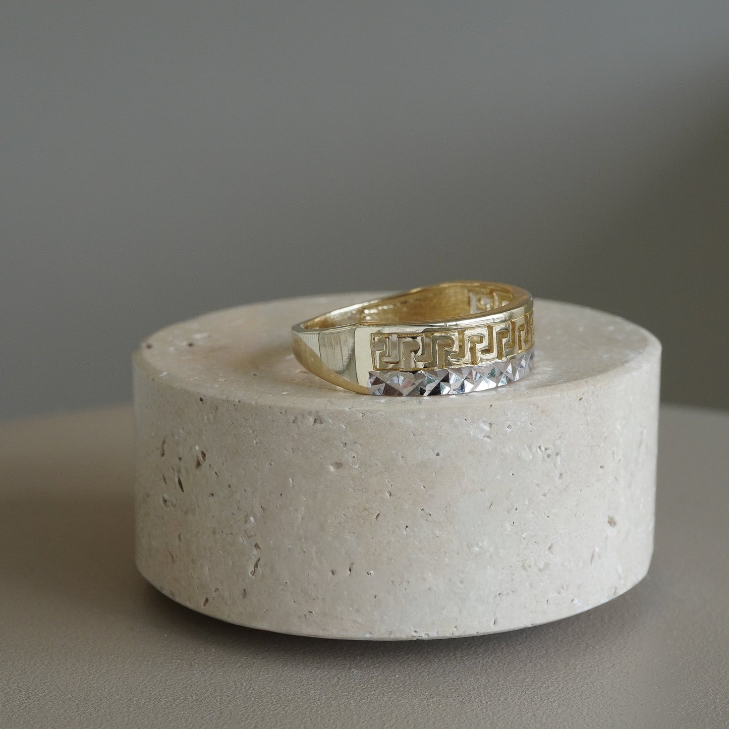 10k Two-tone gold greek key band ring-15997