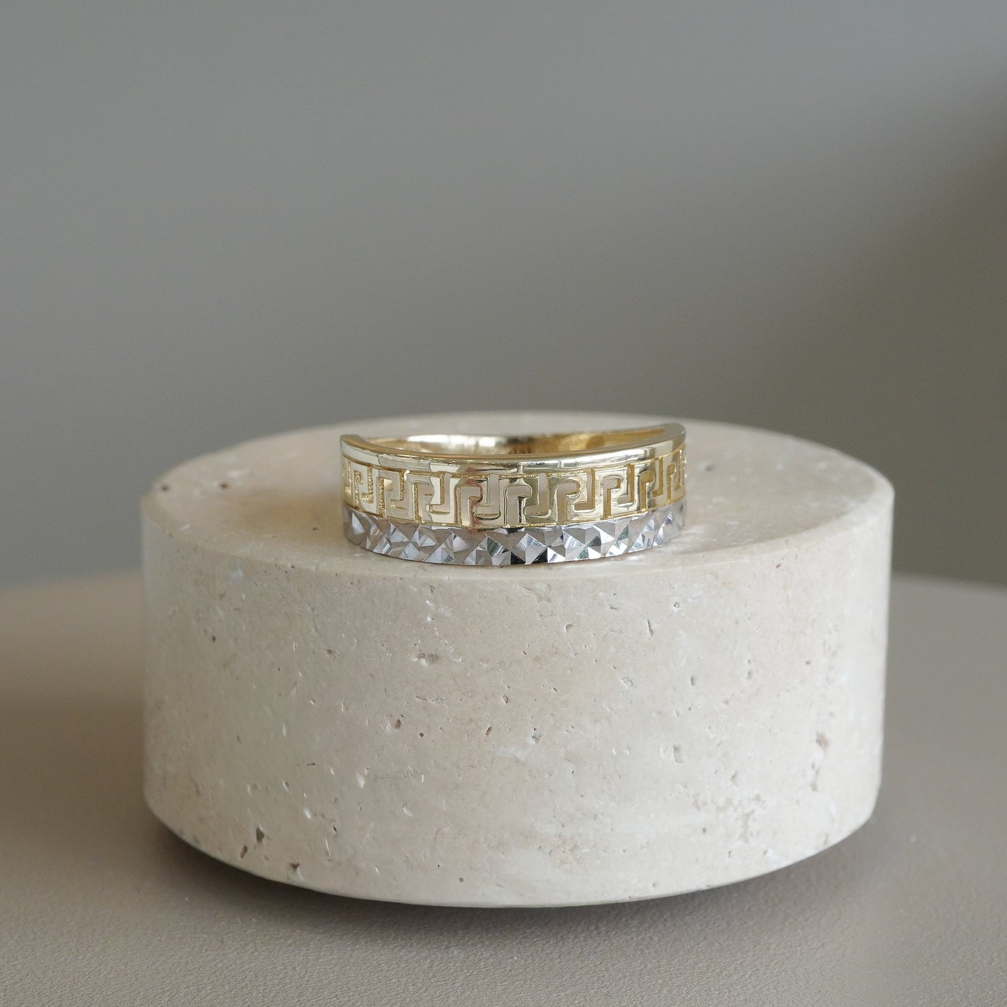 10k Two-tone gold greek key band ring-15997
