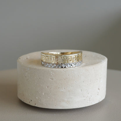 10k Two-tone gold greek key band ring-15997
