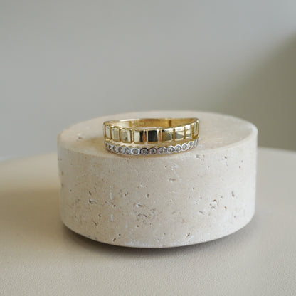10k Yellow Gold Modern Block Design Ring with Zirconia Accents-16099