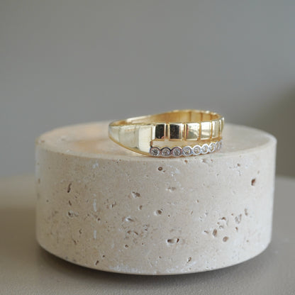 10k Yellow Gold Modern Block Design Ring with Zirconia Accents-16099