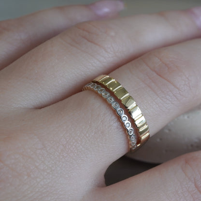 10k Yellow Gold Modern Block Design Ring with Zirconia Accents-16099