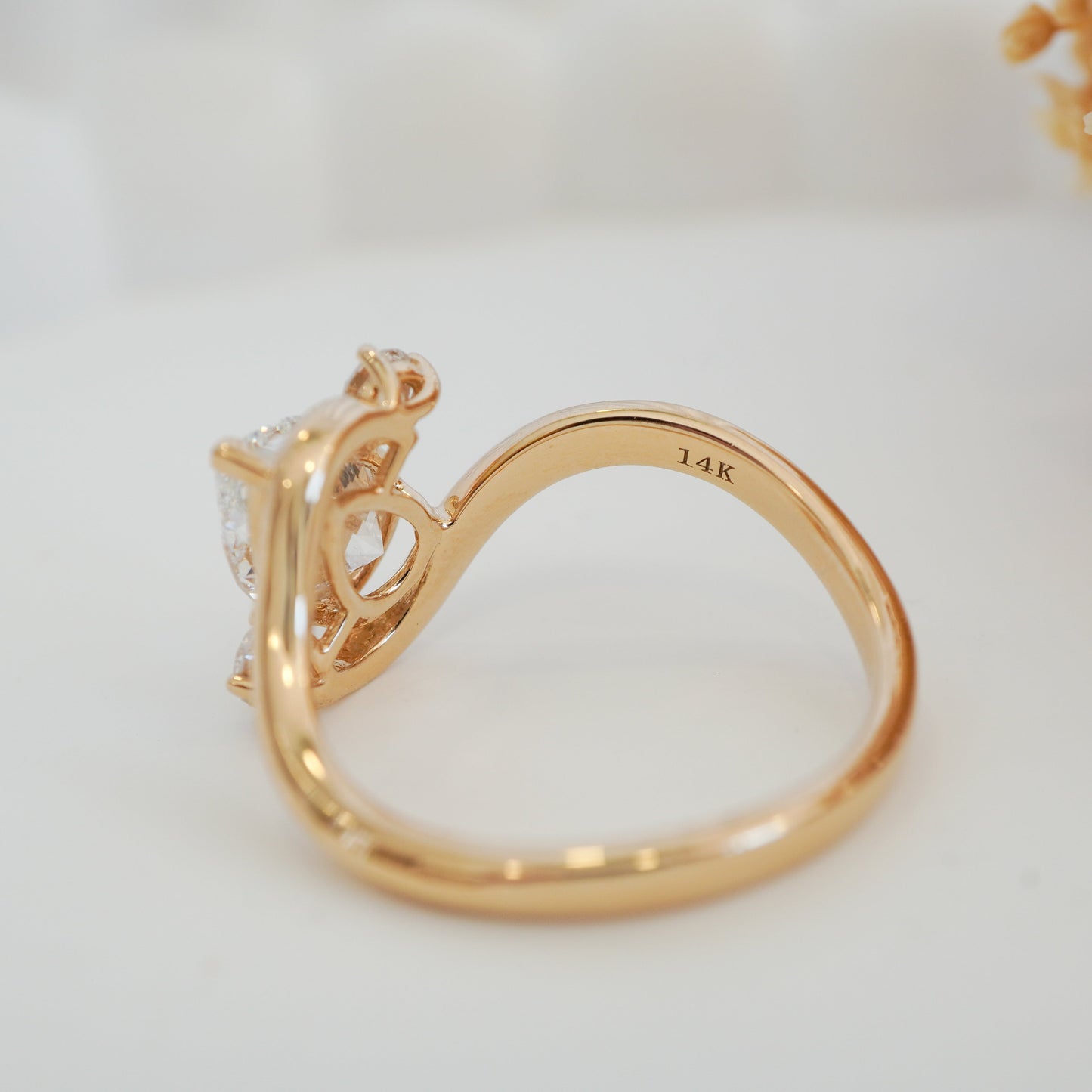 14kt Pear-Cut Lab Diamond Ring-